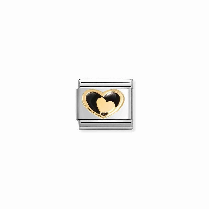 Nomination Composable Link Black Heart-Gold, 18K Gold & Enamel