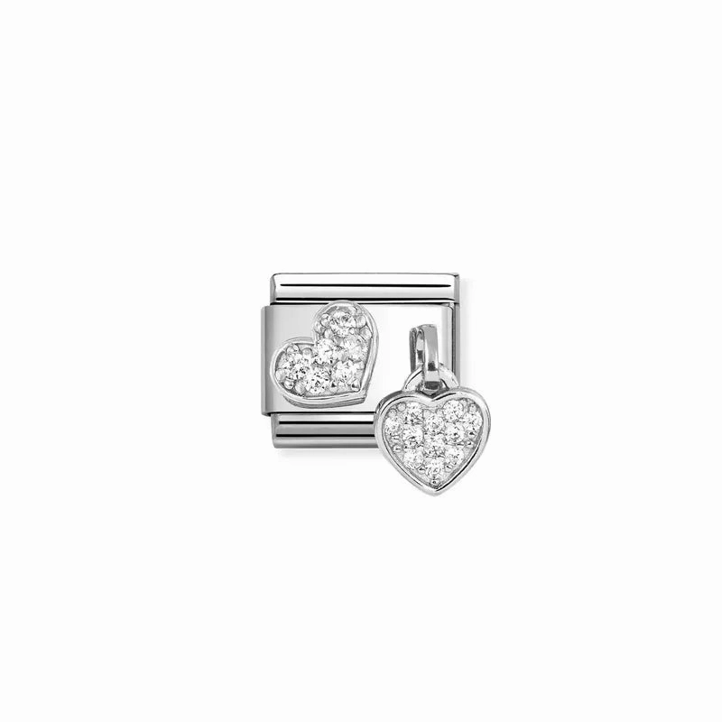 Nomination Composable Link Cubic Zirconia Pave Heart Pendant, Silver
