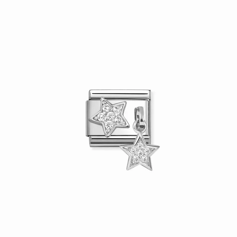 Nomination Composable Link Cubic Zirconia Pave Stars Pendant, Silver