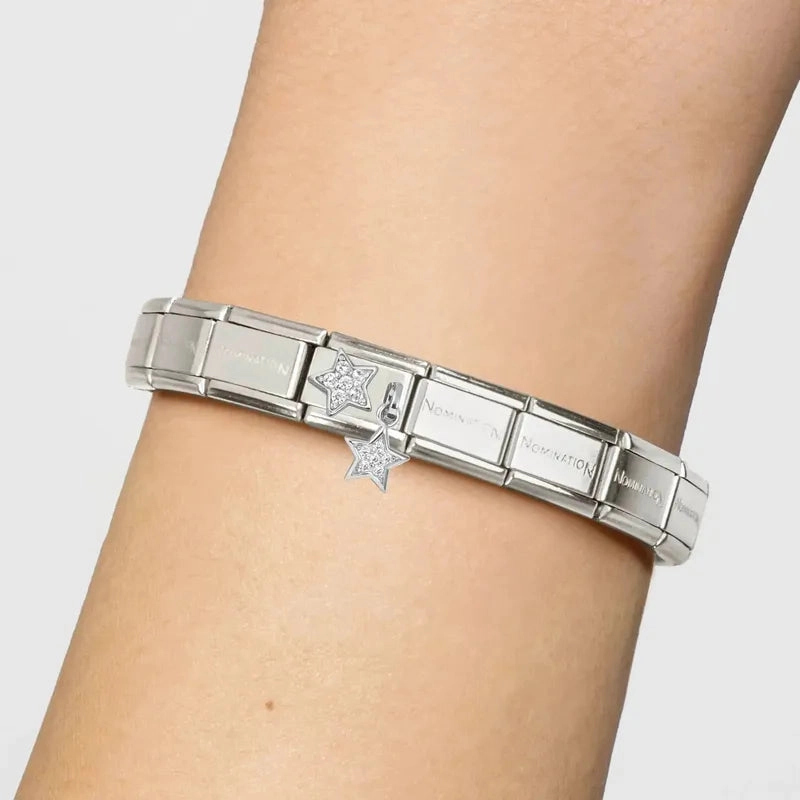Nomination Composable Link Cubic Zirconia Pave Stars Pendant, Silver