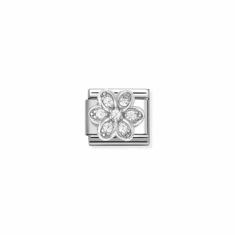Nomination Composable Link Daisy White Cubic Zirconia, Silver