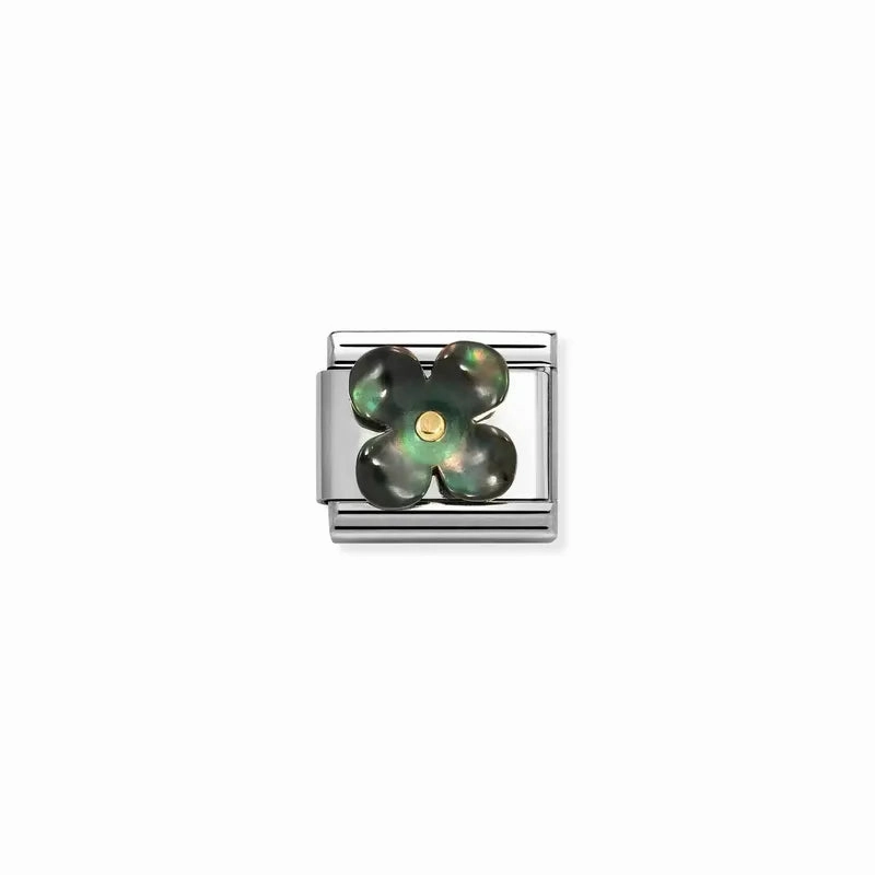 Nomination Composable Link Flower Black Mother of Pearl, Silver
