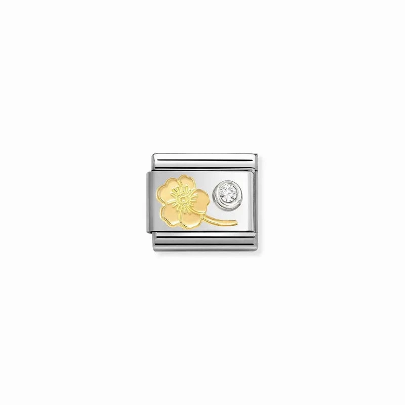Nomination Composable Link Gold Forget-Me-Knot & Cubic Zirconia, Silver