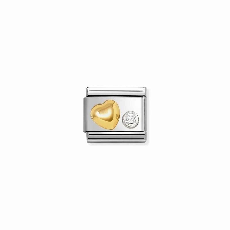 Nomination Composable Link Gold Heart & Cubic Zirconia, Silver