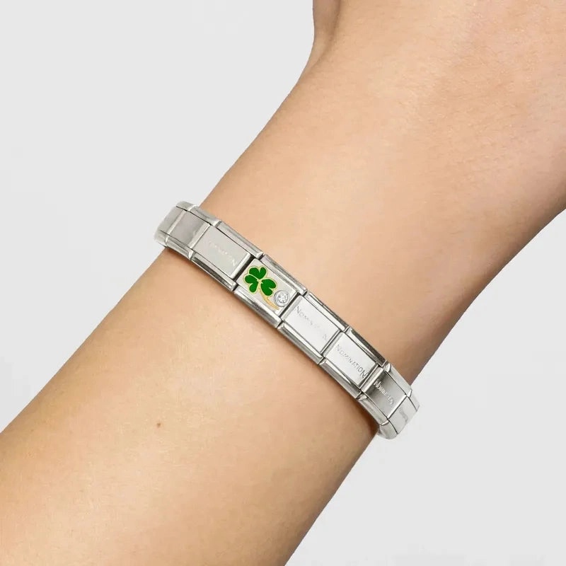 Nomination Composable Link Green Clover, Cubic Zirconia, Silver & Enamel
