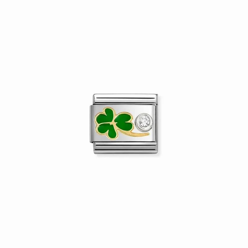 Nomination Composable Link Green Clover, Cubic Zirconia, Silver & Enamel
