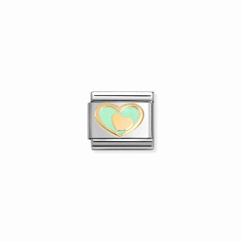 Nomination Composable Link Green Heart-Gold, 18K Gold & Enamel