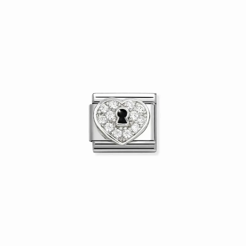 Nomination Composable Link Heart Keyhole with Cubic Zirconia, Silver