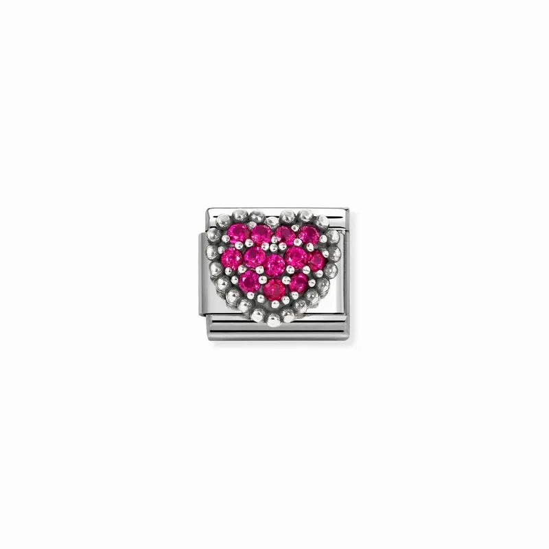 Nomination Composable Link Heart with Red Cubic Zirconia, Silver