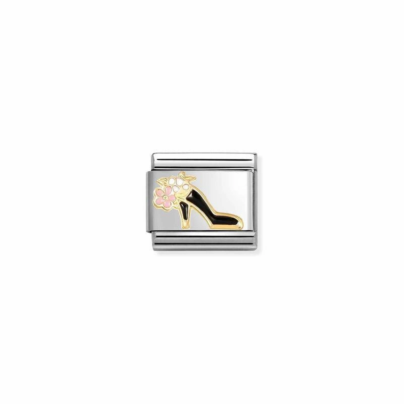 Nomination Composable Link High Heel Shoe Black, 18K Gold & Enamel