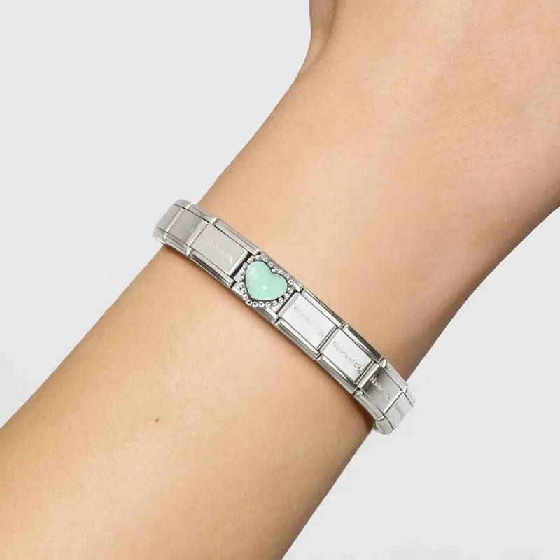 Nomination Composable Link Pastel Green Heart, Silver & Enamel