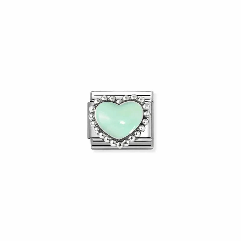 Nomination Composable Link Pastel Green Heart, Silver & Enamel