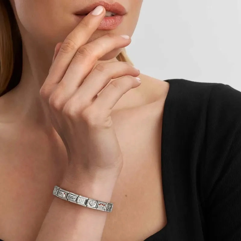 Nomination Composable Link Pastel Striped Heart, Silver & Enamel