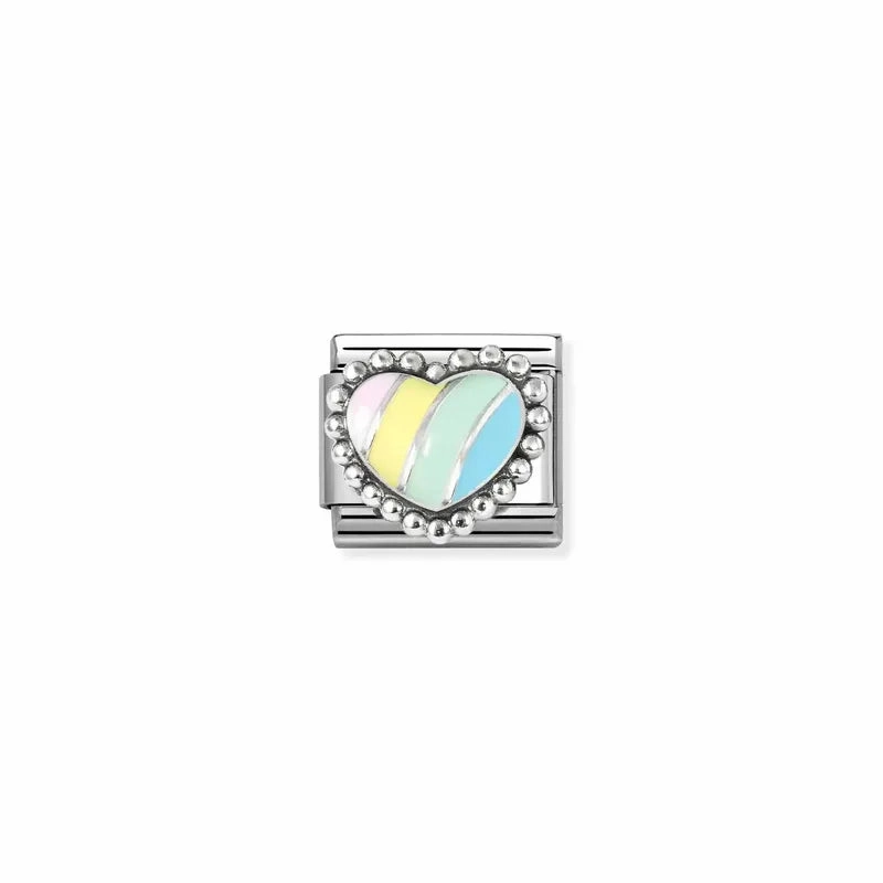 Nomination Composable Link Pastel Striped Heart, Silver & Enamel