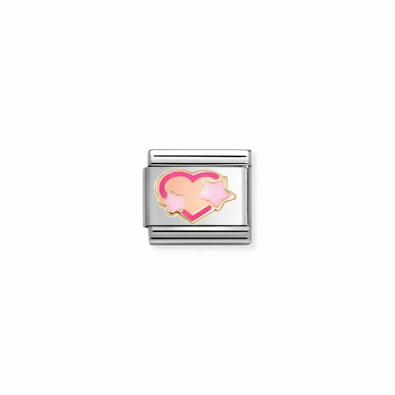 Nomination Composable Link Pink Heart Stars, 9K Rose Gold & Enamel
