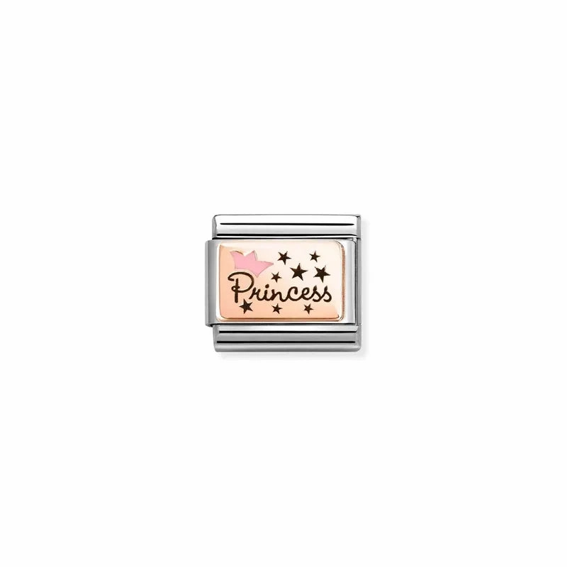 Nomination Composable Link Princess with Pink Crown, 9K Rose Gold & Enamel