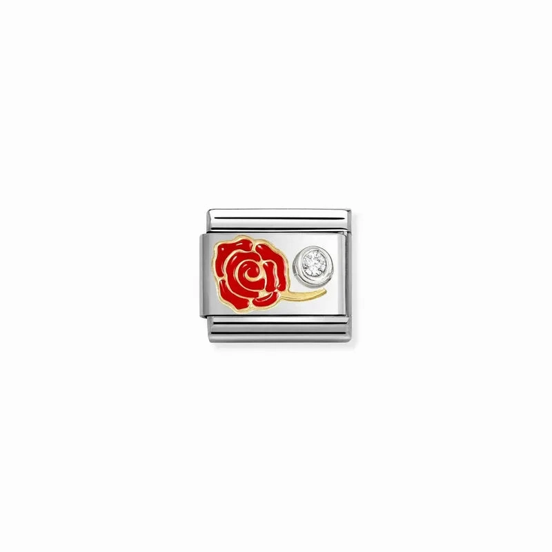 Nomination Composable Link Red Rose, Cubic Zirconia, Silver & Enamel