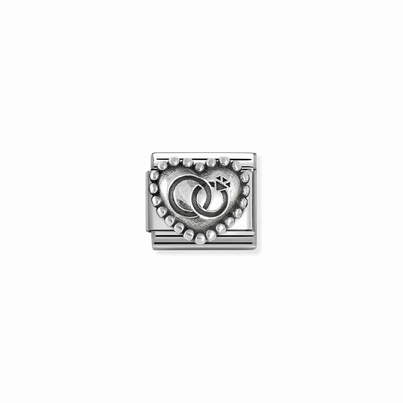 Nomination Composable Link Wedding Rings Heart Beaded Setting, Silver