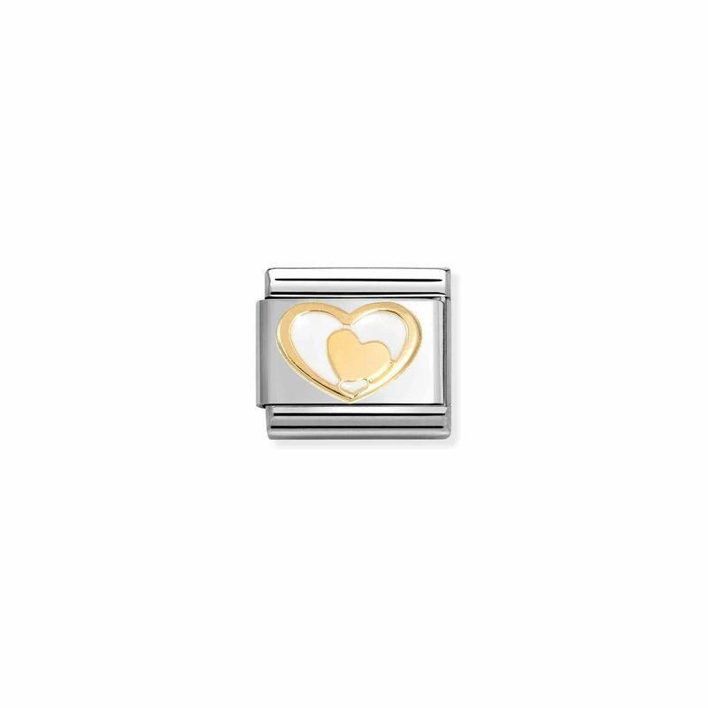 Nomination Composable Link White Heart-Gold, 18K Gold & Enamel