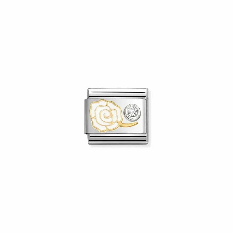 Nomination Composable Link White Rose, Cubic Zirconia, Silver & Enamel