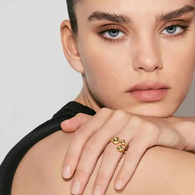 Nomination Fashion Era Ring with 3 Spheres, PVD Yellow Gold