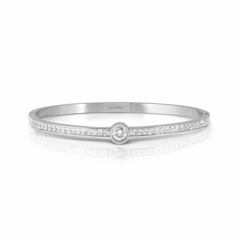 Nomination Pretty Bangle, Rigid Bracelet, Silver with Centre Cubic Zirconia, Stainless Steel