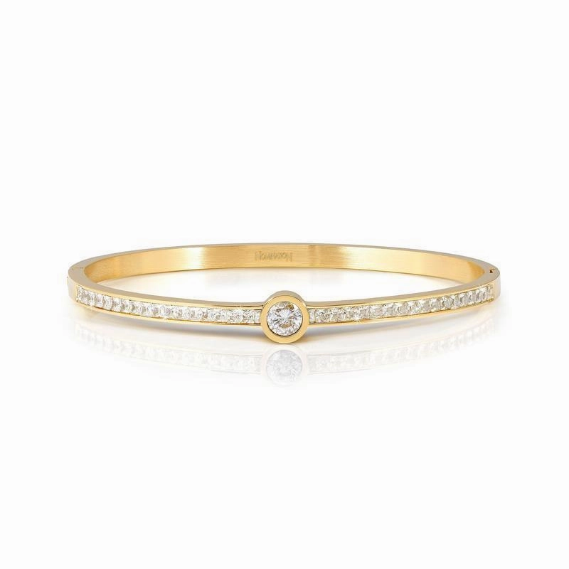 Nomination Pretty Bangle, Rigid Bracelet, Yellow PVD & Central Cubic Zirconia
