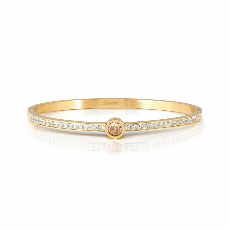 Nomination Pretty Bangle, Rigid Bracelet, Yellow PVD & Champagne Cubic Zirconia