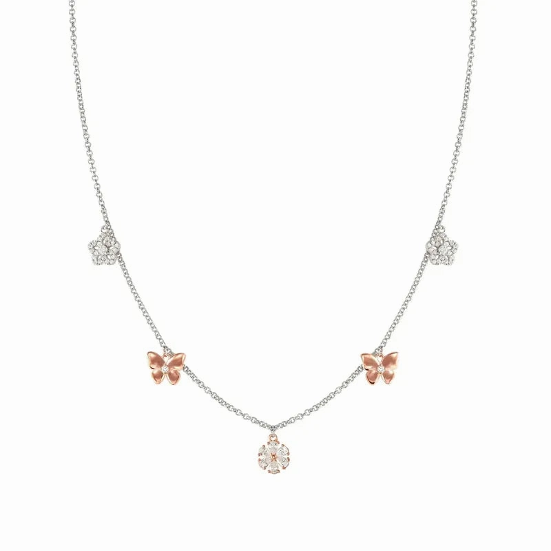 Nomination Sweetmadame Necklace, Flowers & Butterflies Mix, Rose Gold