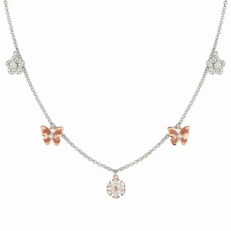 Nomination Sweetmadame Necklace, Flowers & Butterflies Mix, Rose Gold