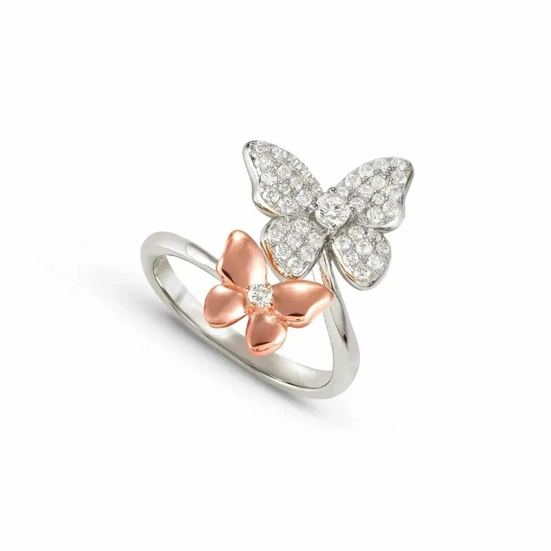 Nomination Sweetmadame Ring, Butterflies, Cubic Zirconia, Rose Gold & Silver