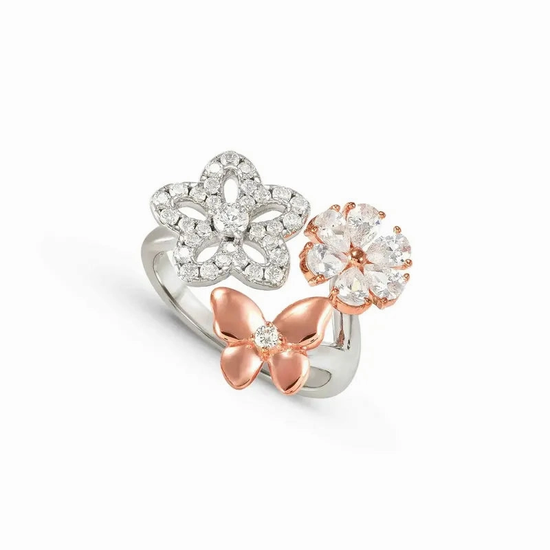 Nomination Sweetmadame Ring, Flowers & Butterfly, Cubic Zirconia, Rose Gold