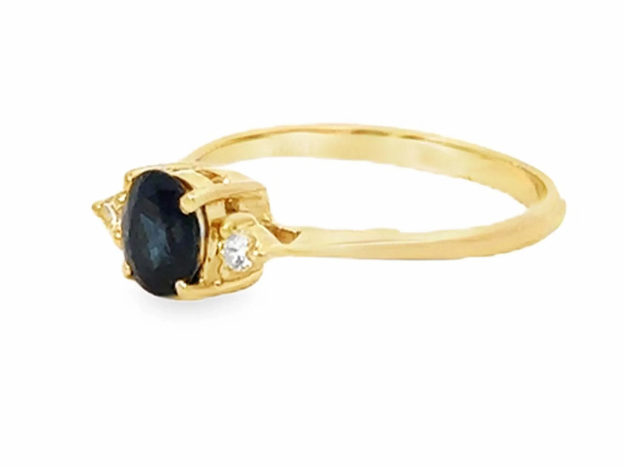 Oval Blue Sapphire 2 Diamond Ring 14k Yellow Gold