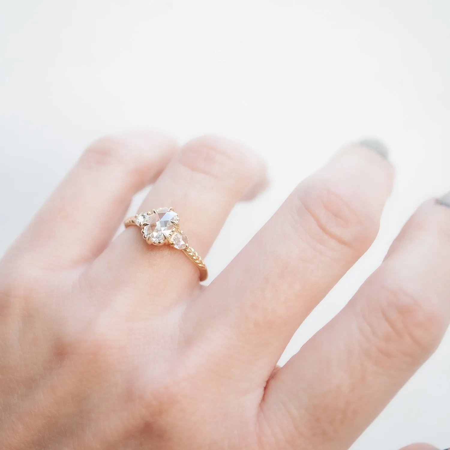 Oval Three Diamond Evergreen Ring