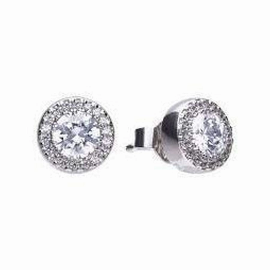 Pave Set Zirconia Halo Stud Earrings