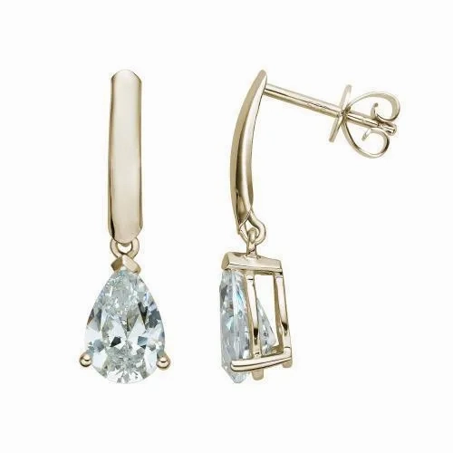 Pear drop earrings with 2.66 carats* of diamond simulants in 10 carat yellow gold