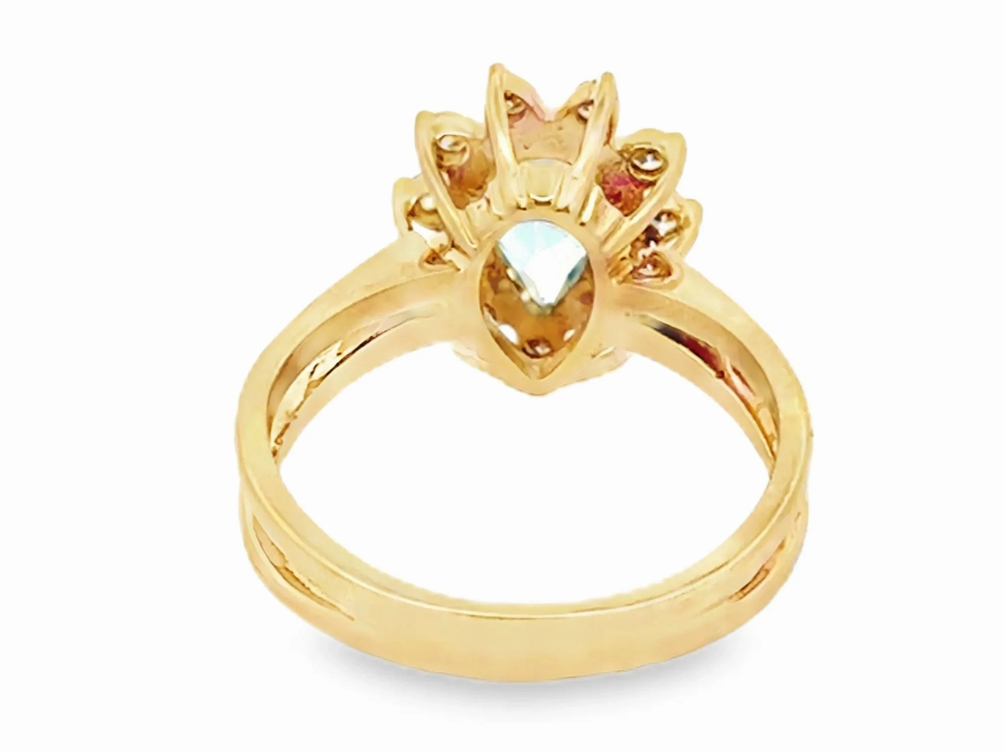Pear Shaped Aquamarine and Diamond Halo Ring 14k Yellow Gold