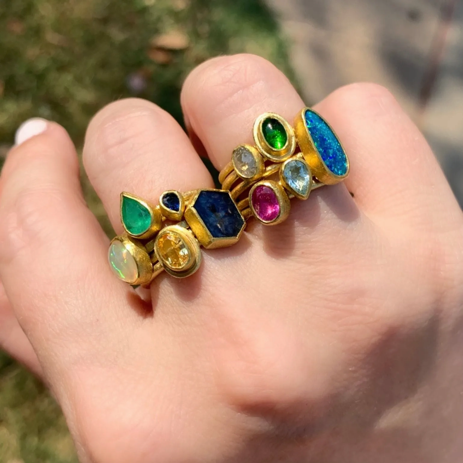 Petra Class Faceted Yellow Sapphire Gold Oval Stack Ring