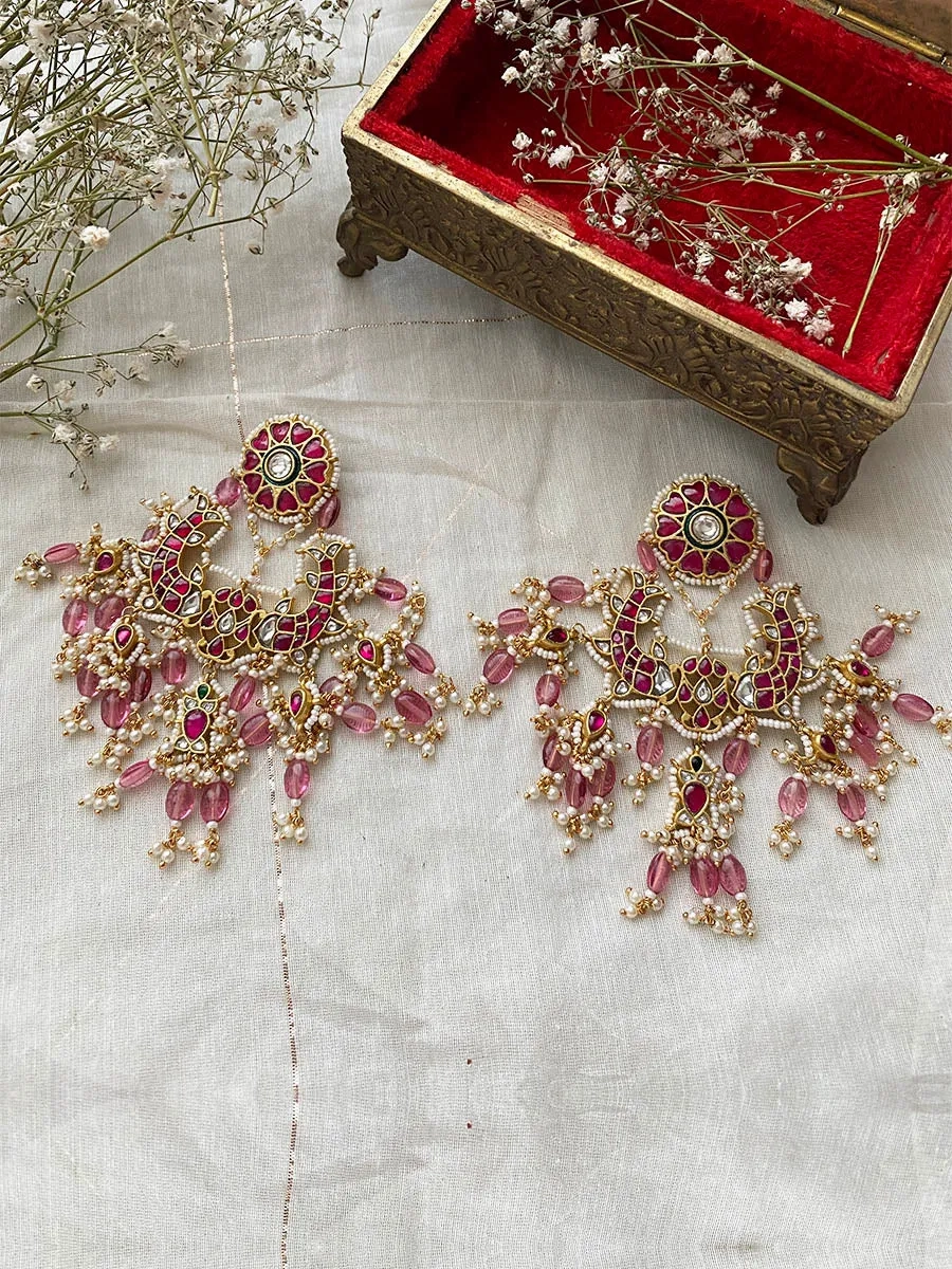 Pink Color Gold Plated Jadau Kundan Earrings - ME774YRB