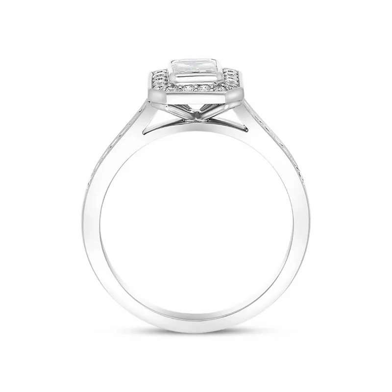 Platinum 0.78ct Diamond Shoulder Set Octagonal Cluster Ring