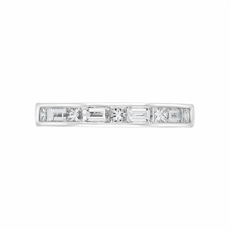 Platinum 0.93ct Diamond Princess and Baguette Cut Channel Set Half Eternity Ring