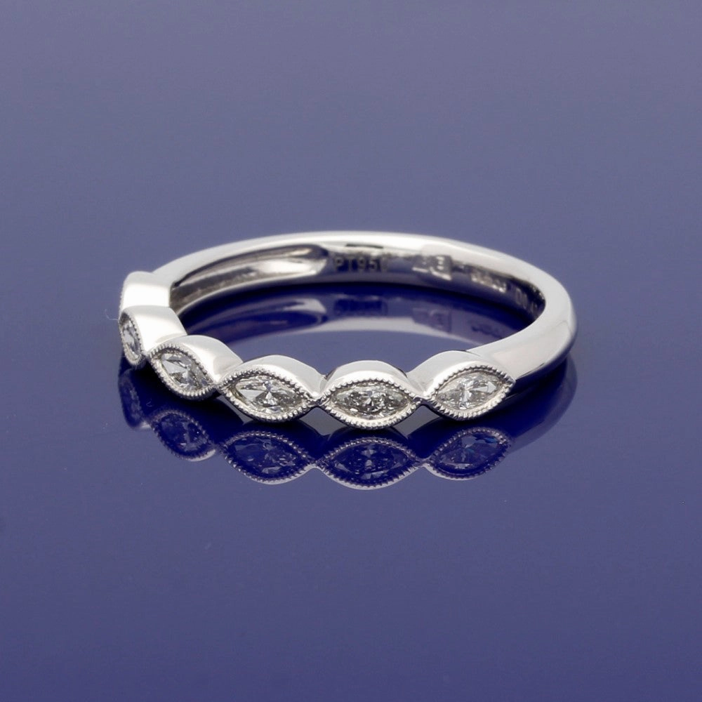 Platinum Bridal Set C Round and Marquise Diamond Engagement and Wedding Ring Set