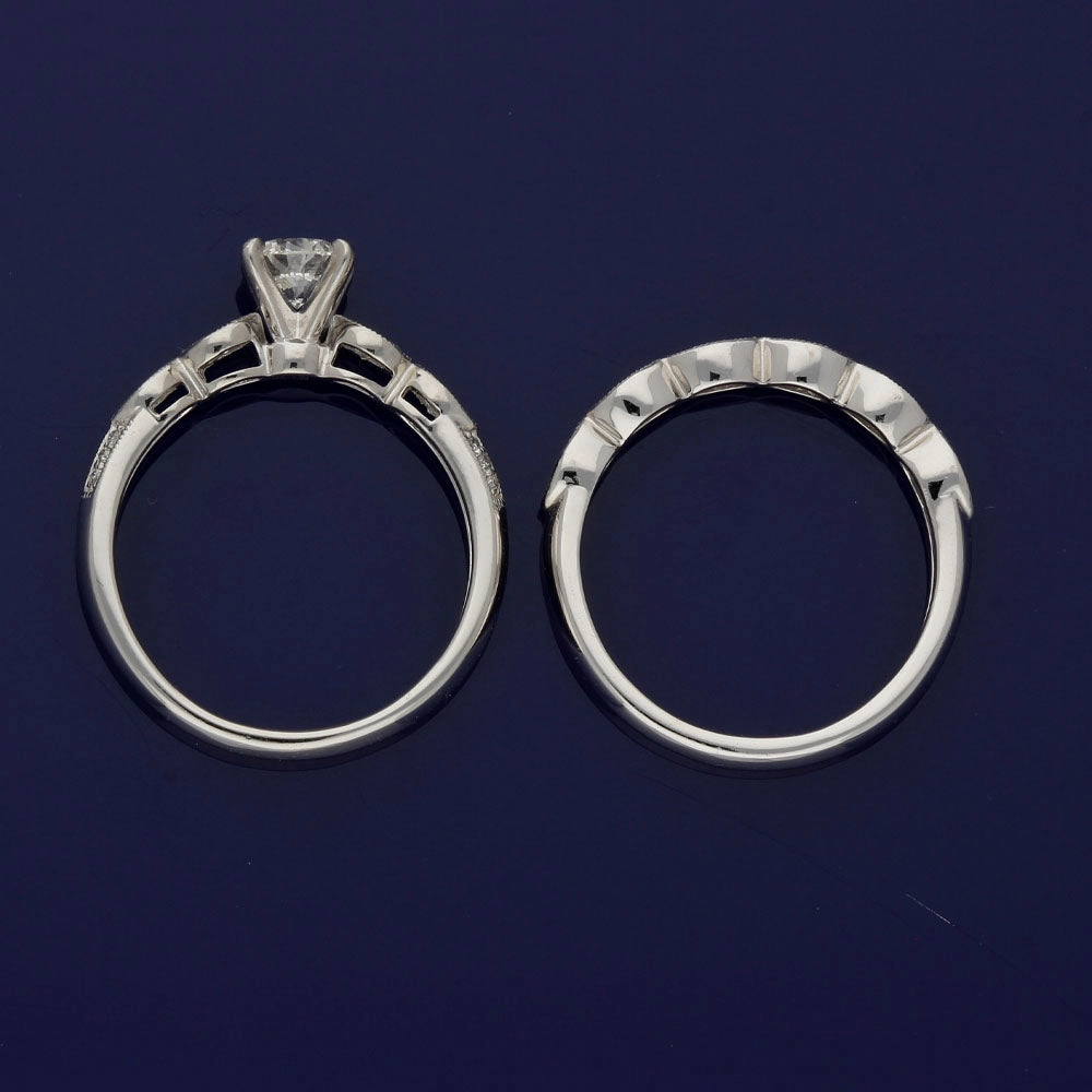 Platinum Bridal Set C Round and Marquise Diamond Engagement and Wedding Ring Set