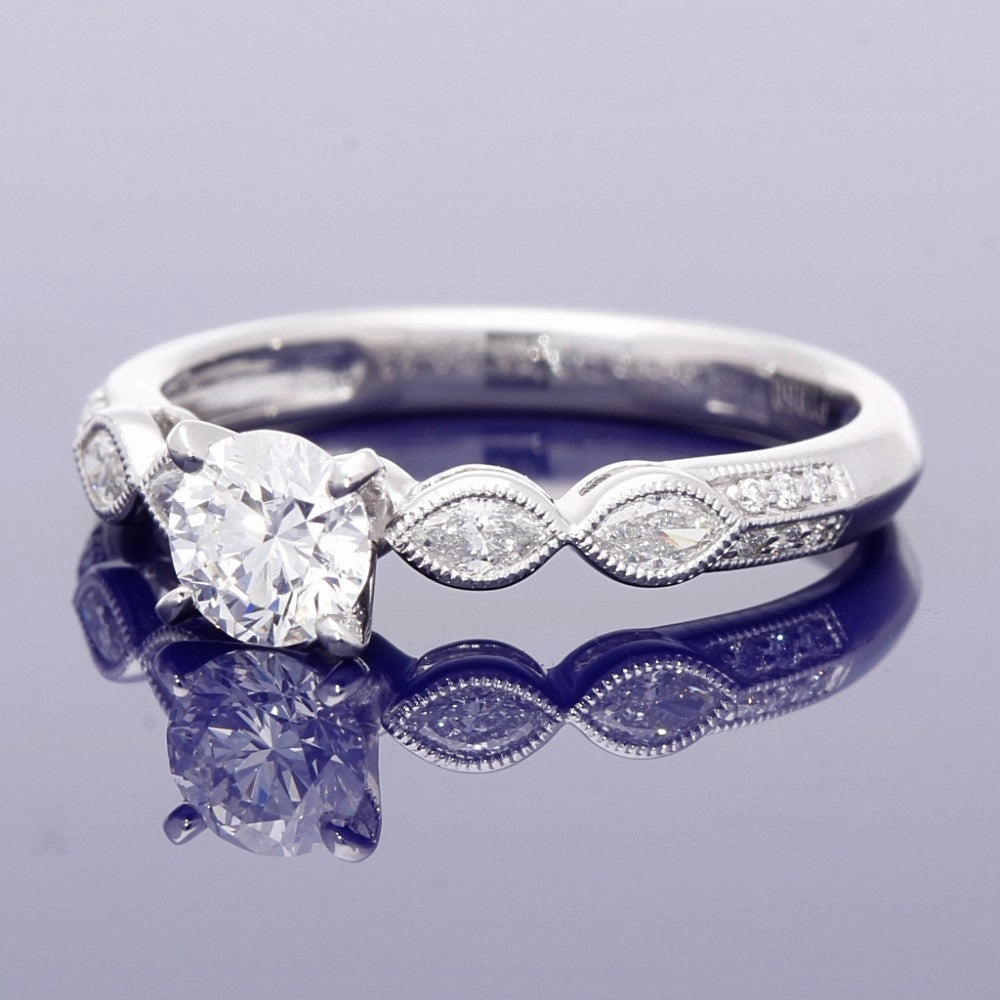 Platinum Bridal Set C Round and Marquise Diamond Engagement and Wedding Ring Set