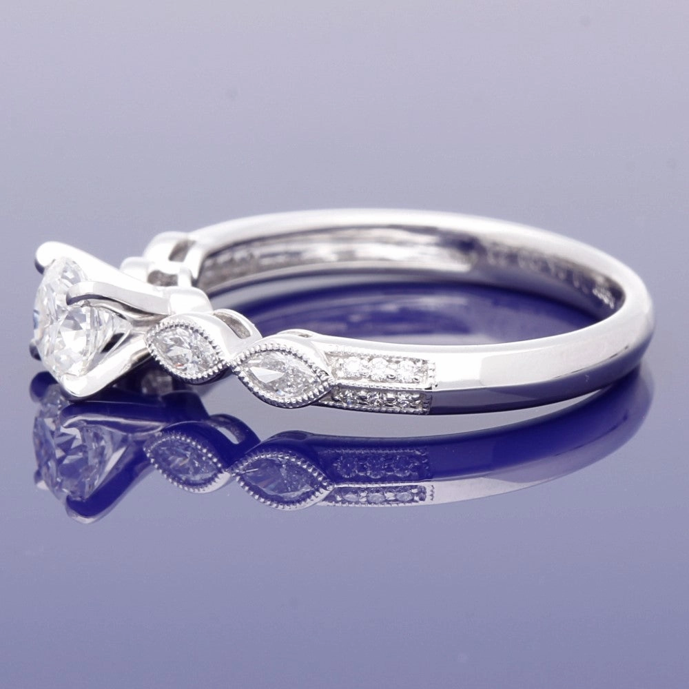 Platinum Bridal Set C Round and Marquise Diamond Engagement and Wedding Ring Set