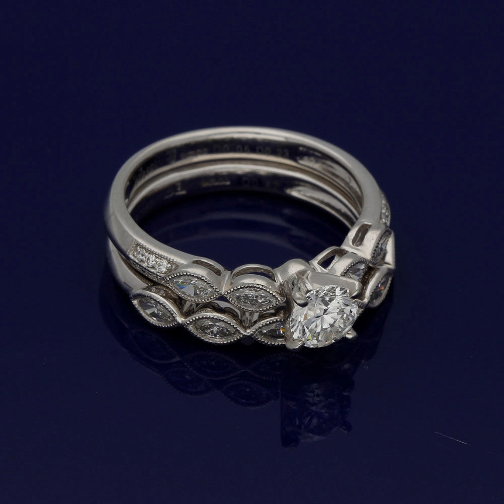 Platinum Bridal Set C Round and Marquise Diamond Engagement and Wedding Ring Set