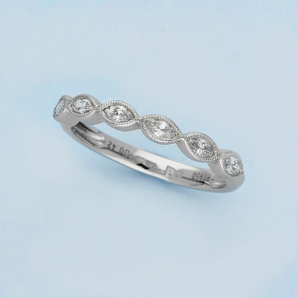 Platinum Bridal Set C Round and Marquise Diamond Engagement and Wedding Ring Set