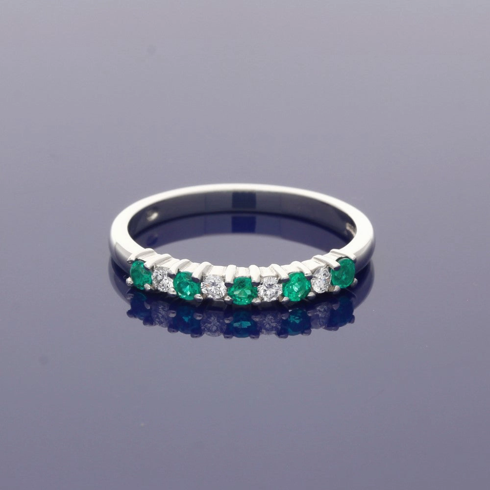 Platinum Emerald & Diamond 7 Stone Ring