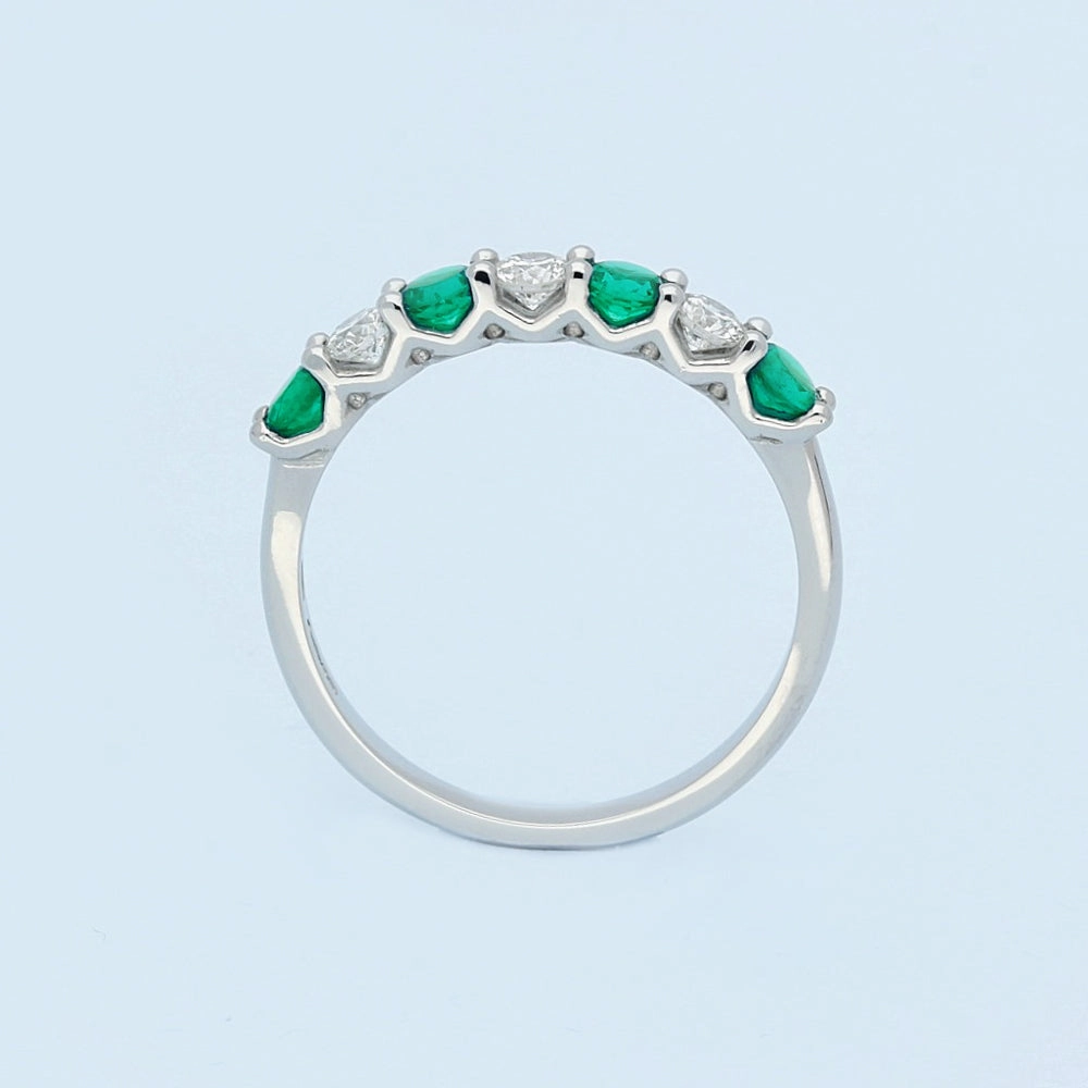 Platinum Emerald and Diamond 7 Stone Ring