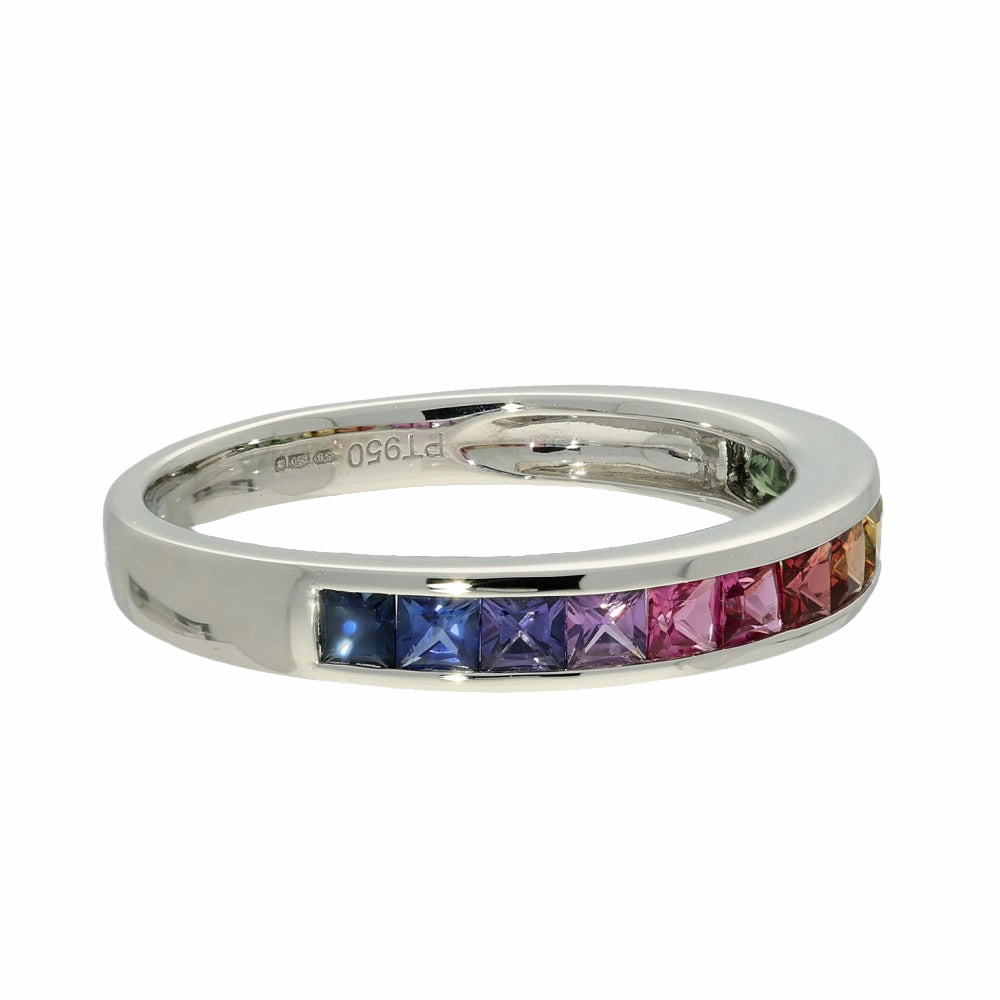 Platinum Princess Cut Rainbow Sapphire Channel Set Half Eternity Ring